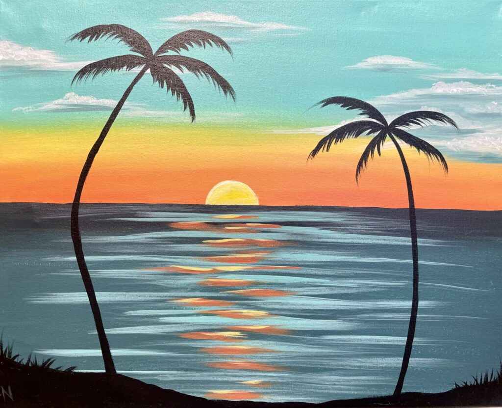 tropical island with sunset painting