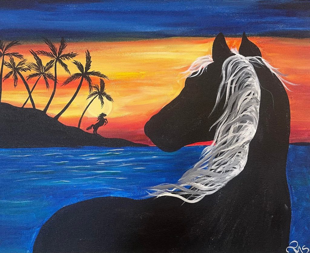 sunset horse painting