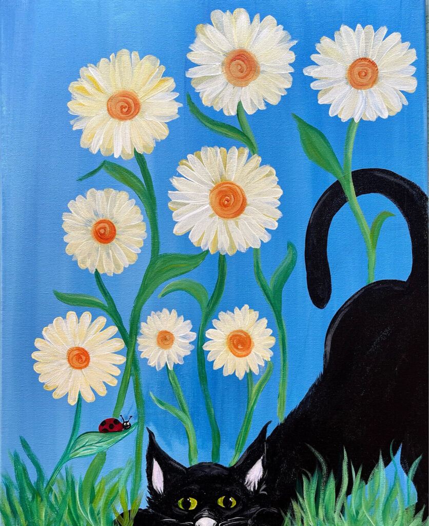 playful cat painting