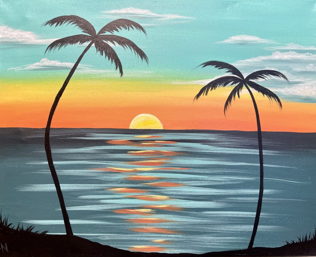 tropical island with sunset painting