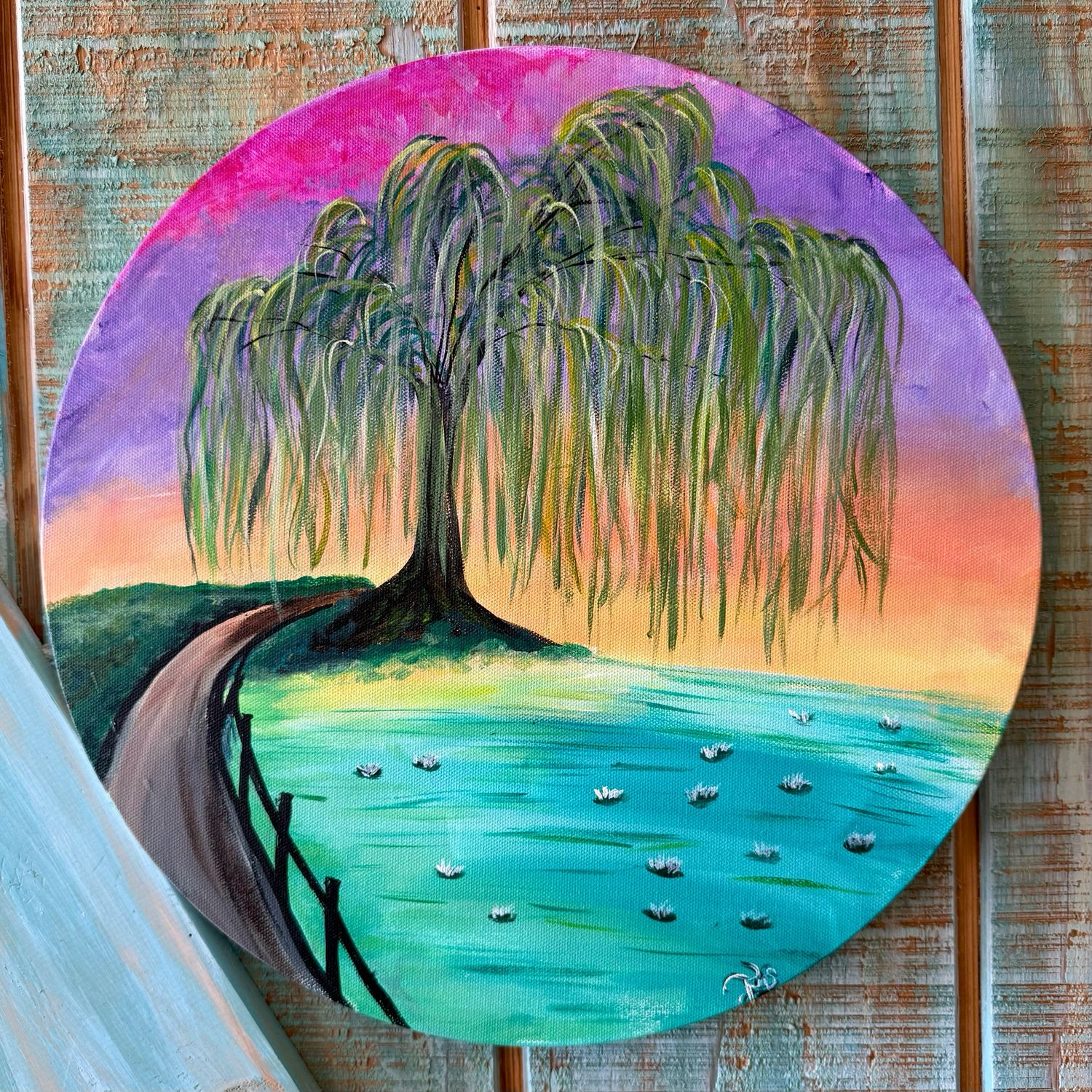 willow tree painting in wood